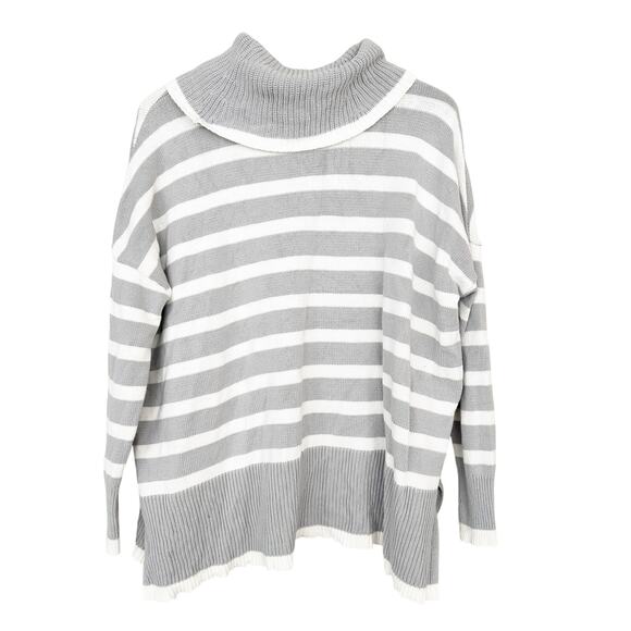Loft Gray White Striped Turtleneck Poncho Knit Sweater Sz S - Picture 6 of 6